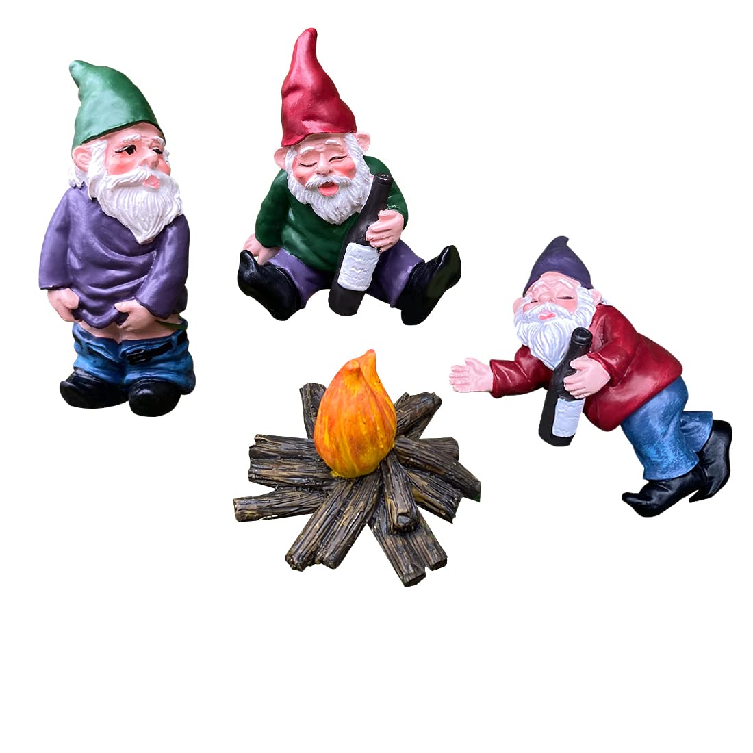 EJWCIG Funny Garden Gnomes Statues Drunk Peeing Naughty Inappropriate Yard Lawn Gnomes Outdoor Decorations Patio Decor (Bonfire)