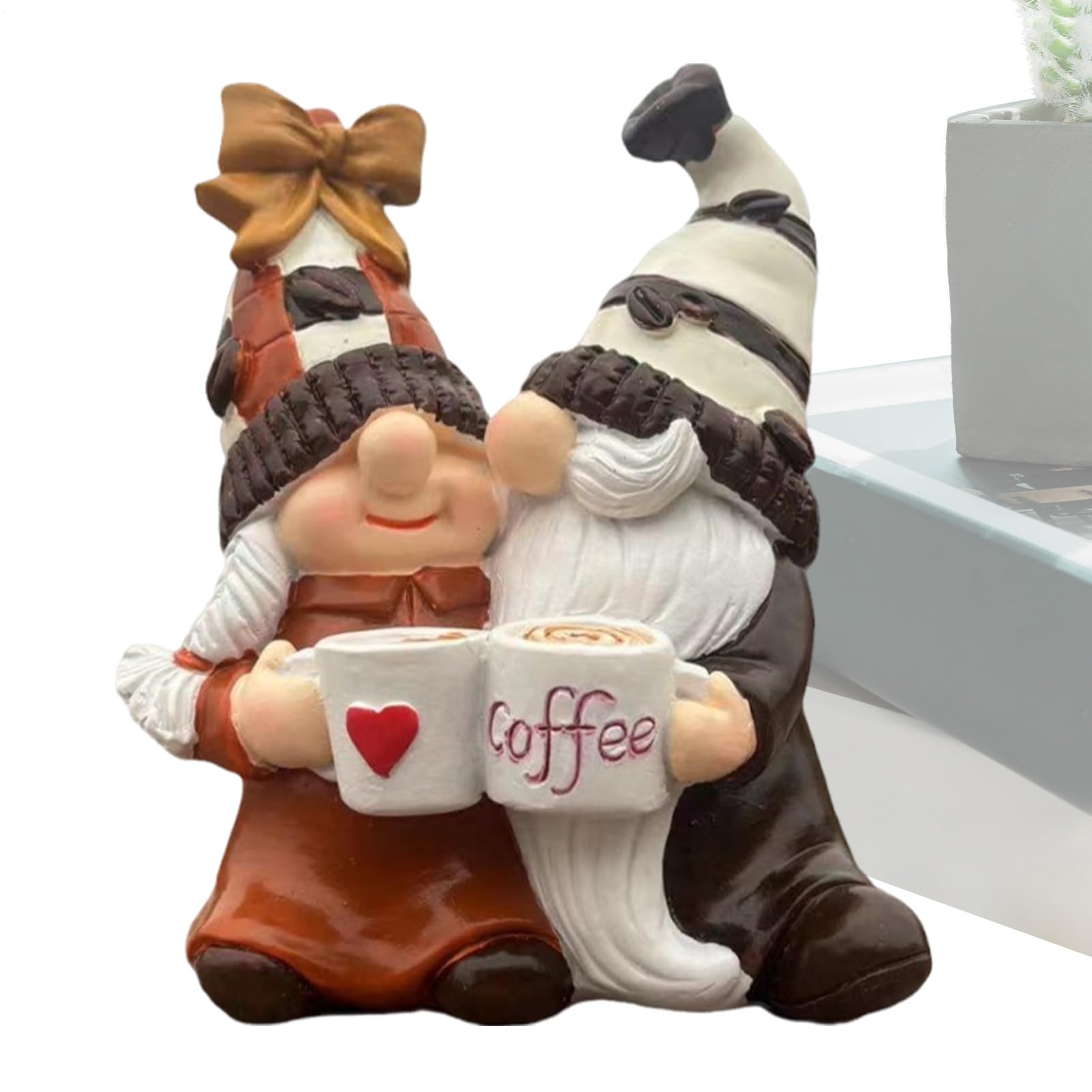 mivceklw Romantic Design Miniature Dwarf Figurines Resin Couple GNOME Statue Sturdy Coffee GNOME Decor Decorative Couple Figurines 10 x 5 x 12 cm for Home, Indoor, Garden, Outdoor, Multicoloured