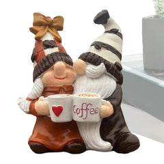 mivceklw Romantic Design Miniature Dwarf Figurines Resin Couple GNOME Statue Sturdy Coffee GNOME Decor Decorative Couple Figurines 10 x 5 x 12 cm for Home, Indoor, Garden, Outdoor, Multicoloured