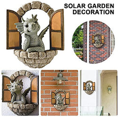 Hxeilzge Courtyard Dragon Sculpture Wall Decoration,Lovely Resin Garden Dragon Statue,Little Dragon Meditating in Front of The Window Art Figurines Decor Ornaments for Patio Yard (Multi)