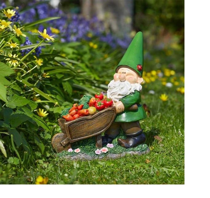 Garden Wheelbarrow Gnome Ornament Fun Garden Wheel barrow Wilf Vegetables Gift