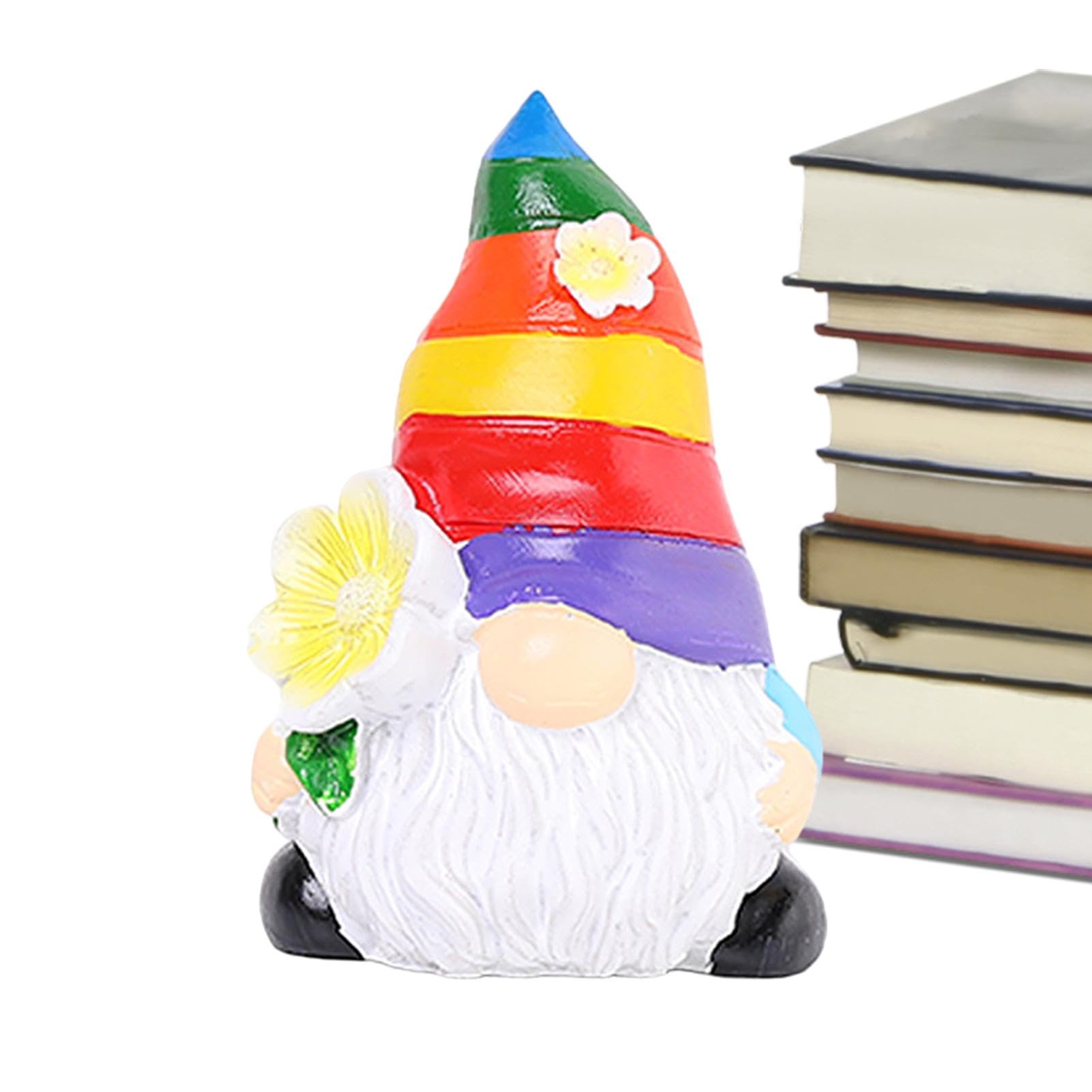 Playful Garden Statues, Fairy Garden Gnome Decoration, Rainbow Gnome Decoration, Outdoor Figurine For Garden, Adorable Gnome Statue, Cheerful Garden Accessory, Miniature Gnome Figurines, Vibrant