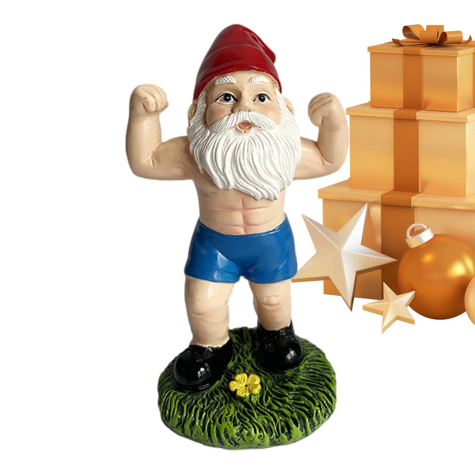 Funny Workout Garden Gnomes Statues, Outdoor Funny The Muscular, Barbell And Dumbbell Gnomes Decorations, Indoor Figurine For Home Tabletop, Garden Gnomes Ornaments, Funny Statue