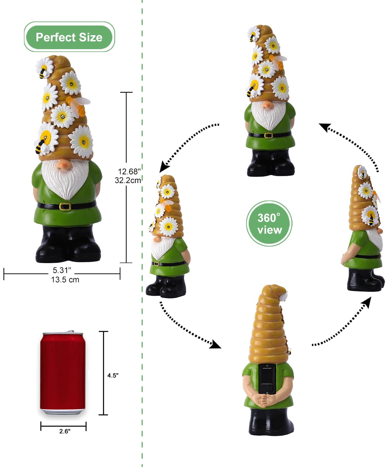 Yeomoo Funny Garden Gnomes with Flowers Solar Lights Ornaments: Outdoor Gnome with Bee Solar Decor Gifts for Women Men Mum Birthday