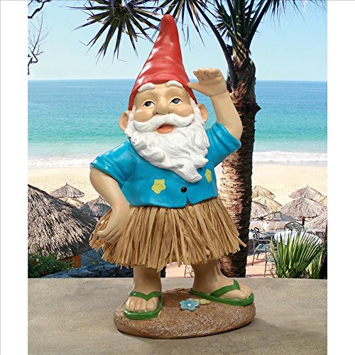 Design Toscano Garden Gnome Statue - Hawaiian Hank Grass Skirt Gnome - Outdoor Garden Gnomes - Funny Lawn Gnome Statues