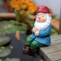 MasGo Fishing Gnome, Fisherboy Statue,Little Fishing Guy for Koi Pond or Waterfalls, Poolside Statue,Collectible Fishing Ornament,Fairy Gardens Gnomes Gifts Gnome Garden Accessories