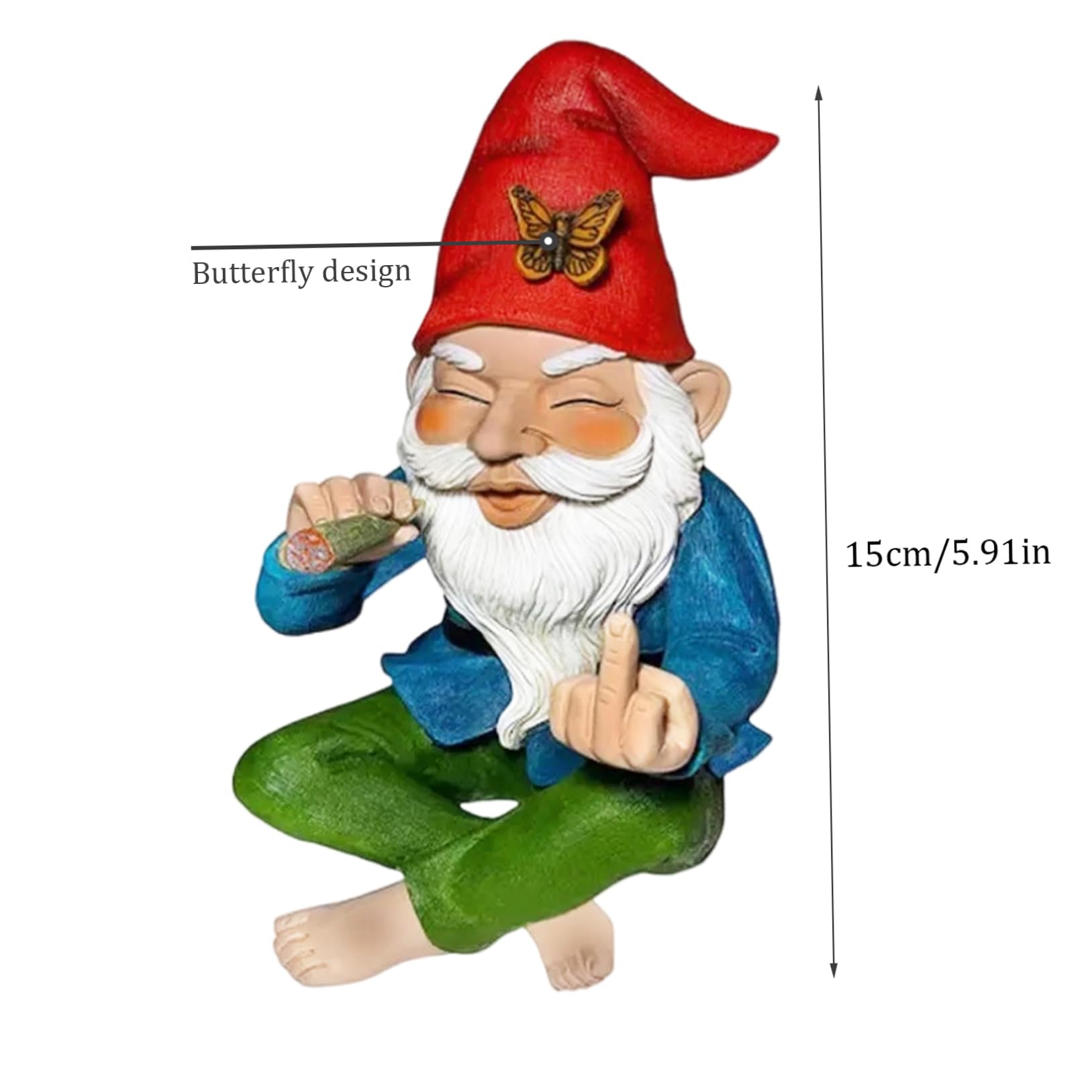 5.9inch Garden Gnome Middle Finger Tall Resin Funny Garden Gnomes Cheeky Smoking Naughty Gnomes Fade-Resistant Mini Gnomes