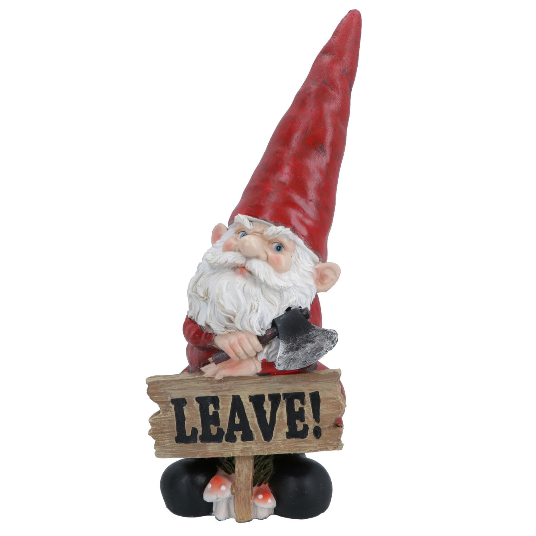 AB Tools Gnome with Leave Sign Figurine Statue House Decor Ornament Garden Yard