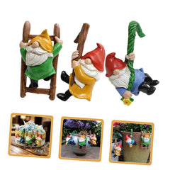 Happyyami 3pcs Garden Gnome Statue Set Outdoor Resin Dwarf Pendants Fairy Garden Decorations Tree Ornaments