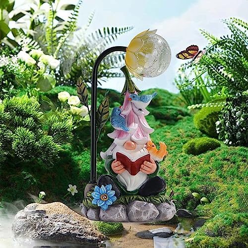Garden Gnomes, Garden Gnomes for Outdoors, Solar Garden Gnome Resin Funny Garden Gnome Weatherproof Figure with LED Solar Lantern Gnome Garden Figures, Garden Lights for Patio, Lawn, Yard, Decor 25 cm