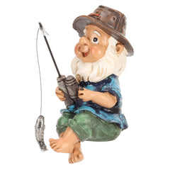 LEEZAD Fishing Gnome Sitter Statue, Gravel and Resin Casting Decorations, Interesting Seated Fishing Gnome Statue for Indoor/Outdoor Pond, Garden Patio