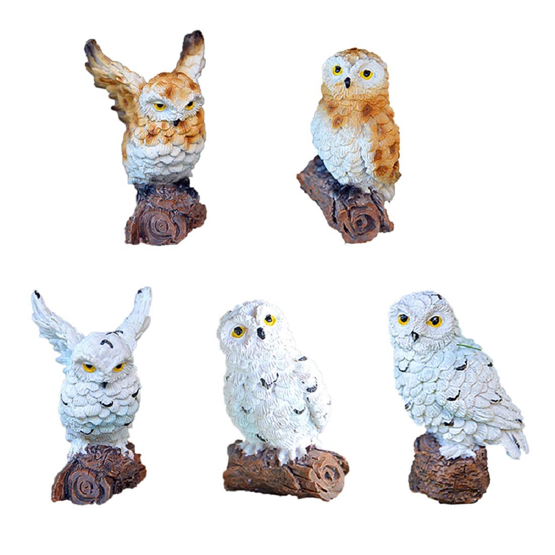 5 Pieces Owls Fairy Garden Miniature Ornaments Mini Animals Resin Figurines for Moss Landscape Bonsai Crafts Home Decor