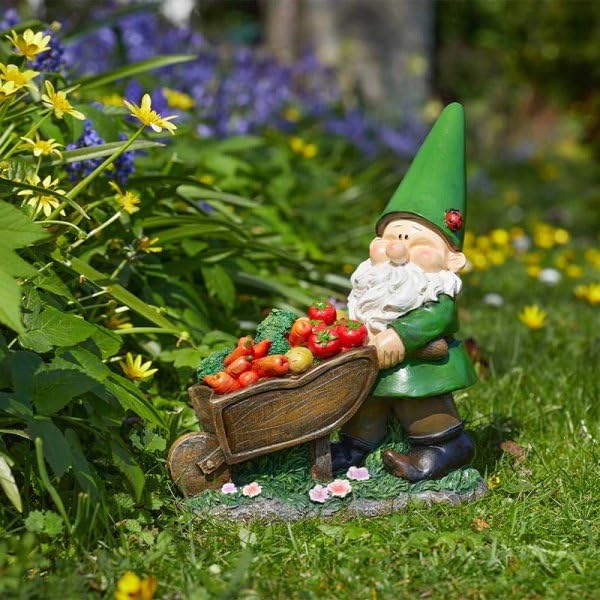 Garden Wheelbarrow Gnome Ornament Fun Garden Wheel barrow Wilf Vegetables Gift