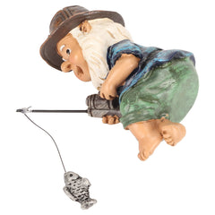 LEEZAD Fishing Gnome Sitter Statue, Gravel and Resin Casting Decorations, Interesting Seated Fishing Gnome Statue for Indoor/Outdoor Pond, Garden Patio