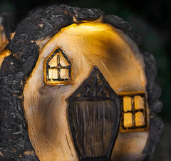 garden mile Solar Powered Light Up Log Fairy House Garden Solar Lighting Indoor Outdoor Ornament Wood Effect Resin Decoration - solar lights outdoor garden