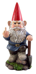 DWK Small Angry Garden Gnome with Shovel Figurine, 9 Inches