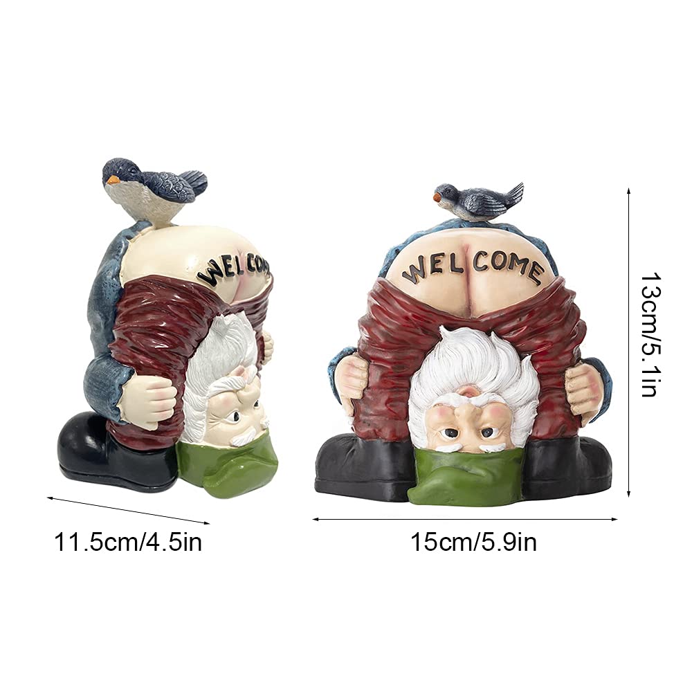 Garden Gnome Statue Water Resistant Funny Resin Garden Figurines Miniature Fairy Gnomes Garden Decoration for Indoor Outdoor Backyard Decor Patio Yard Lawn Ornaments Gift (Welcome)