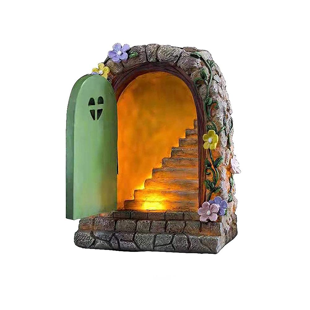 Srliya Solar Light Fairy Garden Miniature Door Sculpture Resin Statue (11 Black [8 Lights]), Srliyawbm5tsnrfq-79