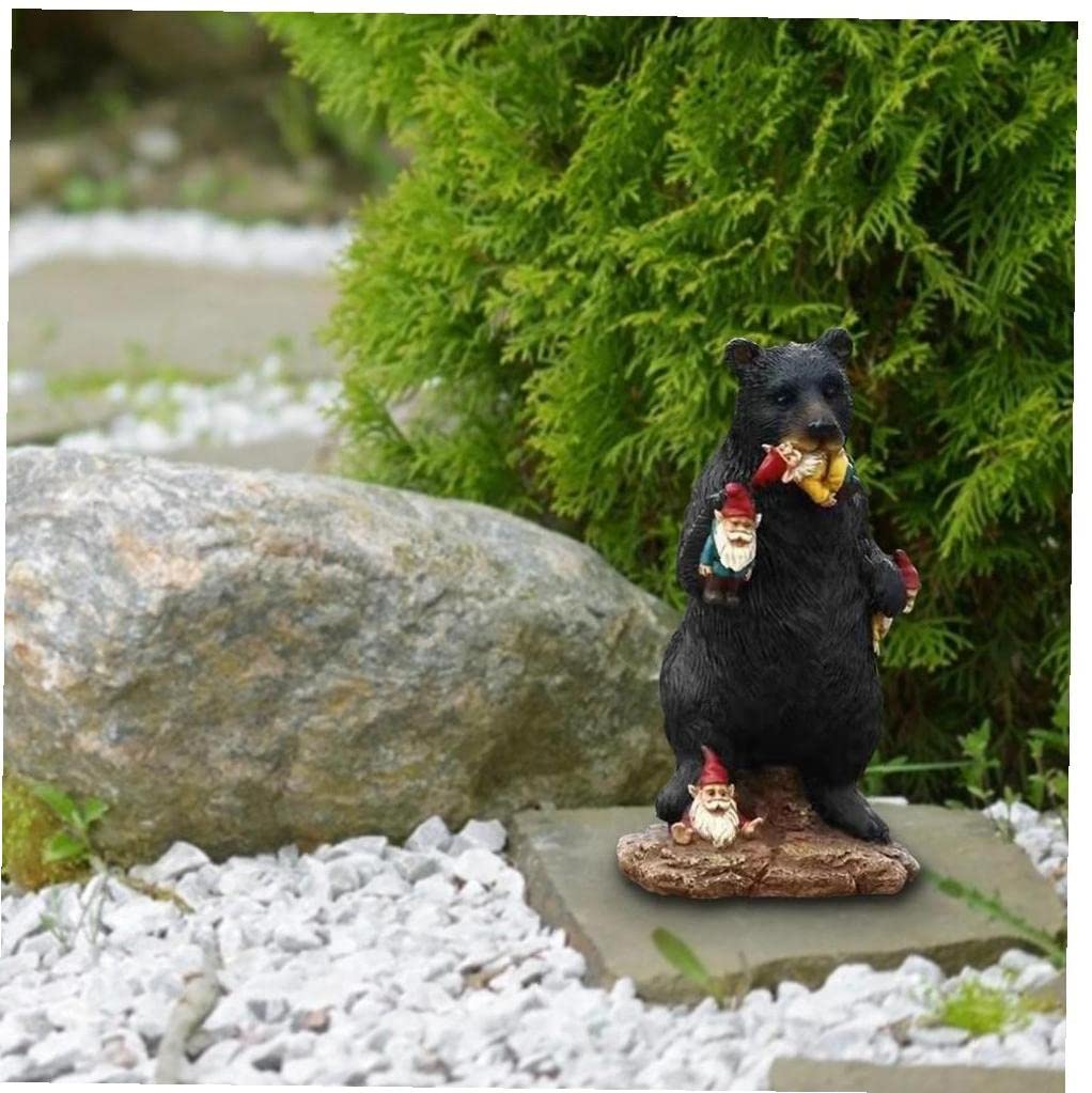 Froiny Black Bear Eating Gnomes Funny Statue Resin Ornaments Decoration Indoor Outdoor Garden Lawn Patio Outdoor Decorations