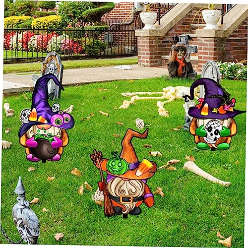 Toyvian 3Pcs Halloween Gnome Stakes Durable Acrylic Garden Signs for Outdoor Decor for Yards and Lawns Easy to Install Halloween Decorations