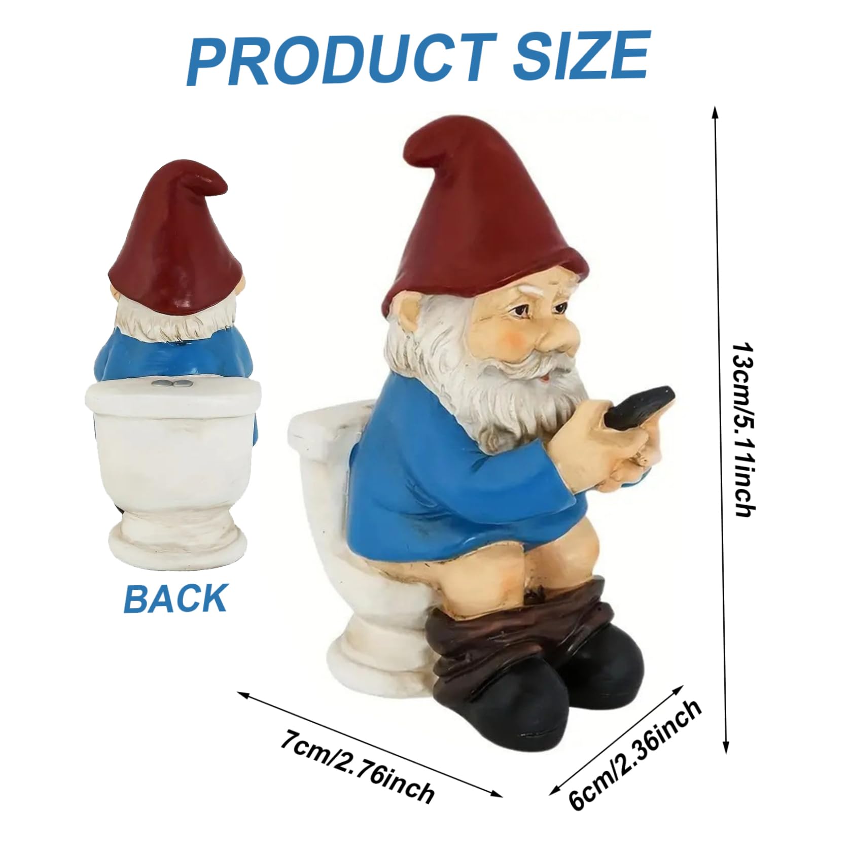 Xoeryoy Gnome Figurines Funny Gnome Statue Sitting on Toilet & Watching Their Cellphone Weather Resistant Resin Statue for Outdoor Garden Yard &