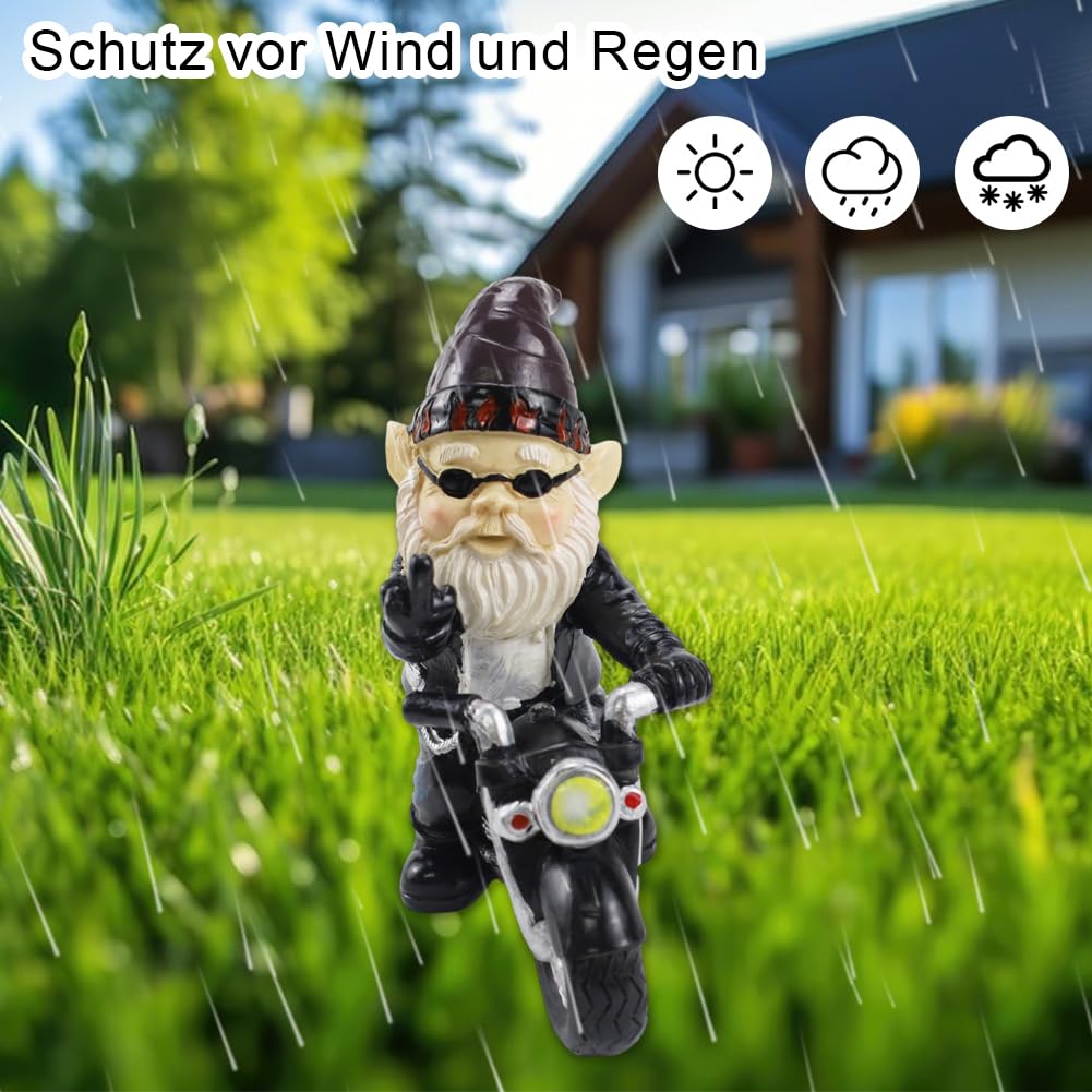 agctrler Biker Gnomes Garden Ornaments, 13 cm Funny Gnome Riding Motorcycle Outdoor Statues, Resin Dwarf Figurine Riding Motorcycle, Waterproof Gnome Figurine for Garden Yard Patio Lawn Decoration