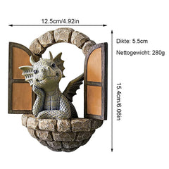 Courtyard Dinosaur Sculpture Wall Decoration, Weatherproof Resin Garden Statue Dinosaur Gnome Miniatures, Cute Dragon Garden Ornaments for Indoor Outdoor Wall Art Patio Yard Landscaping Decoration