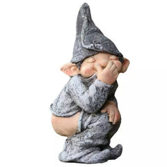 MOOCOCO Naughty Funny Outdoor Pooping Gnome Statue,Garden Figures Figurines, Dwarf Decoration Garden Sculptures and Statues, Miniature Mold for Courtyard Lawn Yard-Grey