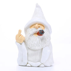 Garden Gnome Dwarf Statue Ornament - White Robe Smoking Dwarf Craft. Whitebeard Gnome Resin Outdoor Decoration, Smoking Wizard Gnome Statue