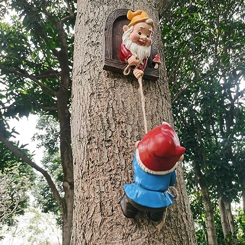 Enchanting Gnome Climbing Rope Face Hanging Ornament: Resin Dwarf Garden Sculpture, Outdoor Gardening Decor Craft. Add Unique Charm to Your Garden!