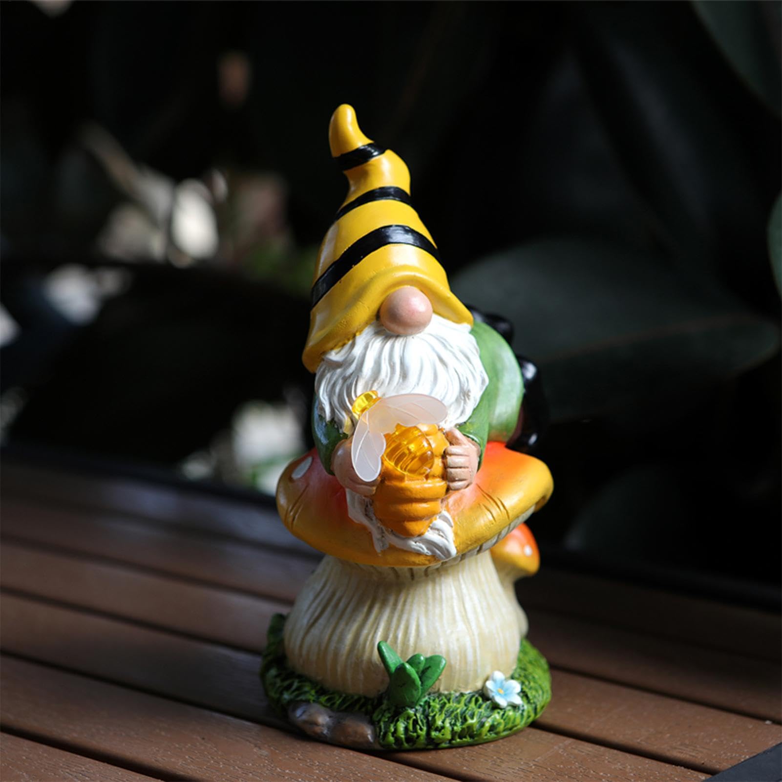 Solar Gnome Figure, Garden Solar Gnome Statue, Decorative Solar Gnome Garden Sculpture, Mounted Solar Gnome with LED Light, Outdoor Solar Gnome Statue with Lights, Solar Garden Gnome