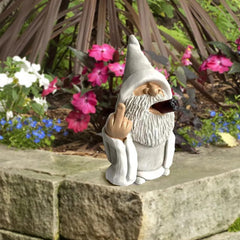 MOOCOCO Garden Gnome Statue, Funny Smoking Middle Finger Wizard Gnomes Statue Garden Figurine Art Garden Decoration, for Outdoor Lawn Yard Garden Porch Patio Ornaments (Middle Finger)