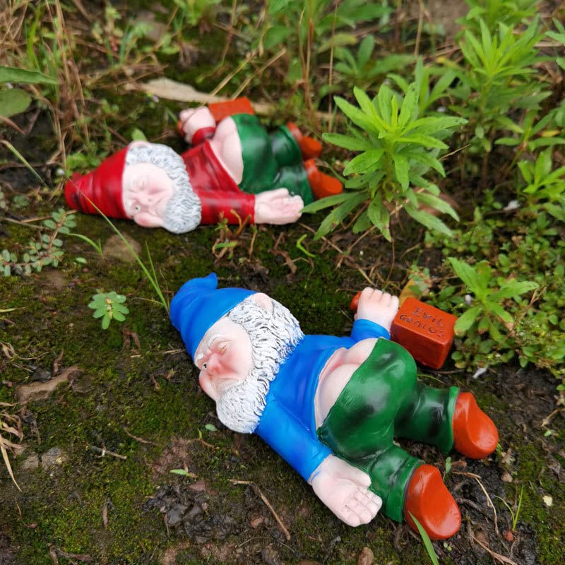 Lethogety Funny Garden Gnomes Outdoor Statues, 5.9 Inch Naughty Lying Figurine Wizard Dwarf Resin Sculpture Decoration for Lawn Patio Outside Yard Decor Novelty Housewarming Gift (Blue)
