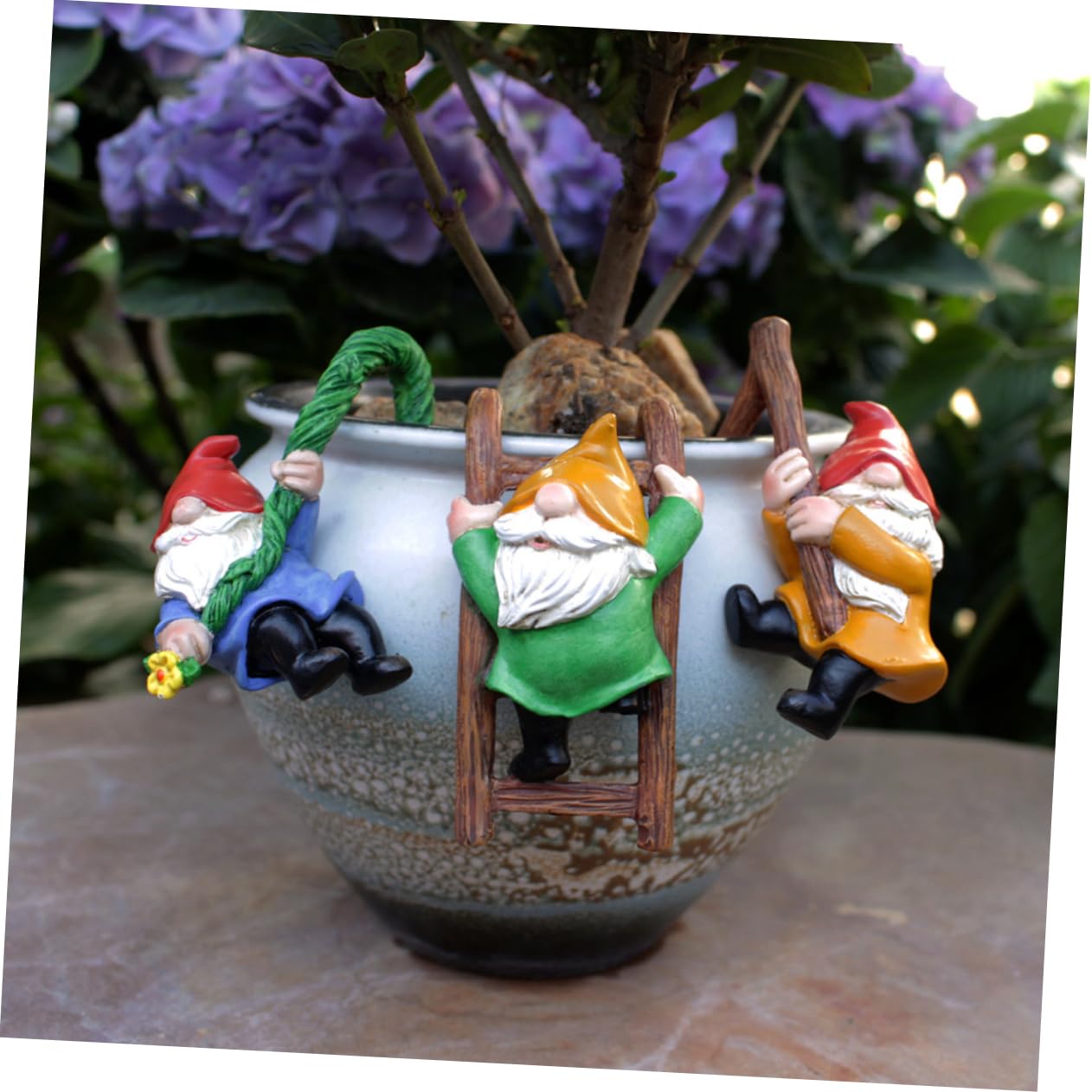 Happyyami 3pcs Garden Gnome Statue Set Outdoor Resin Dwarf Pendants Fairy Garden Decorations Tree Ornaments