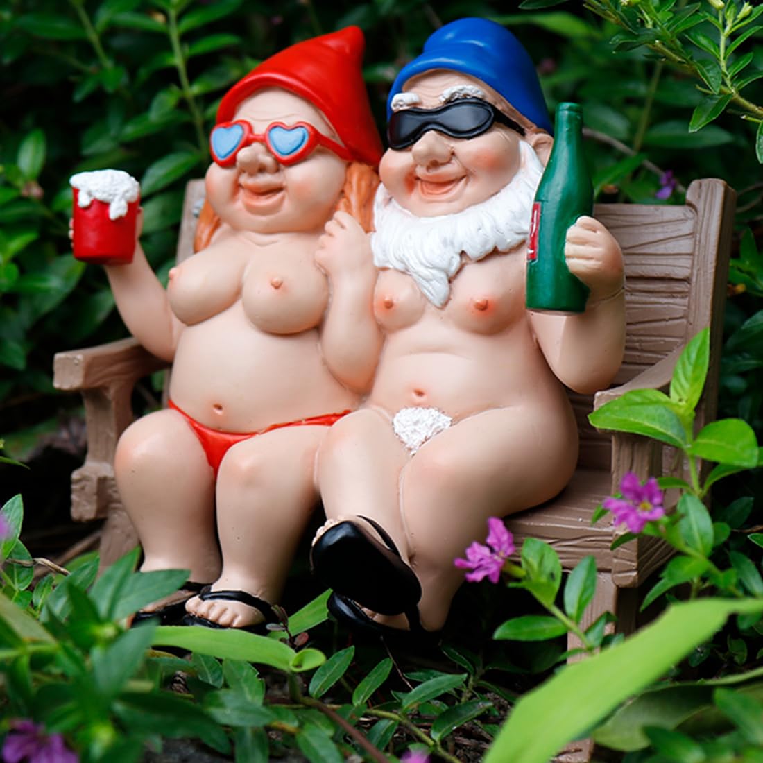 BRYNHILDSANS Funny Garden Gnomes Statue 5.5" Swing Couple Garden Decoration Dwarf Figurines Ornament Drunk Gnome Resin Sculpture Housewarming Halloween