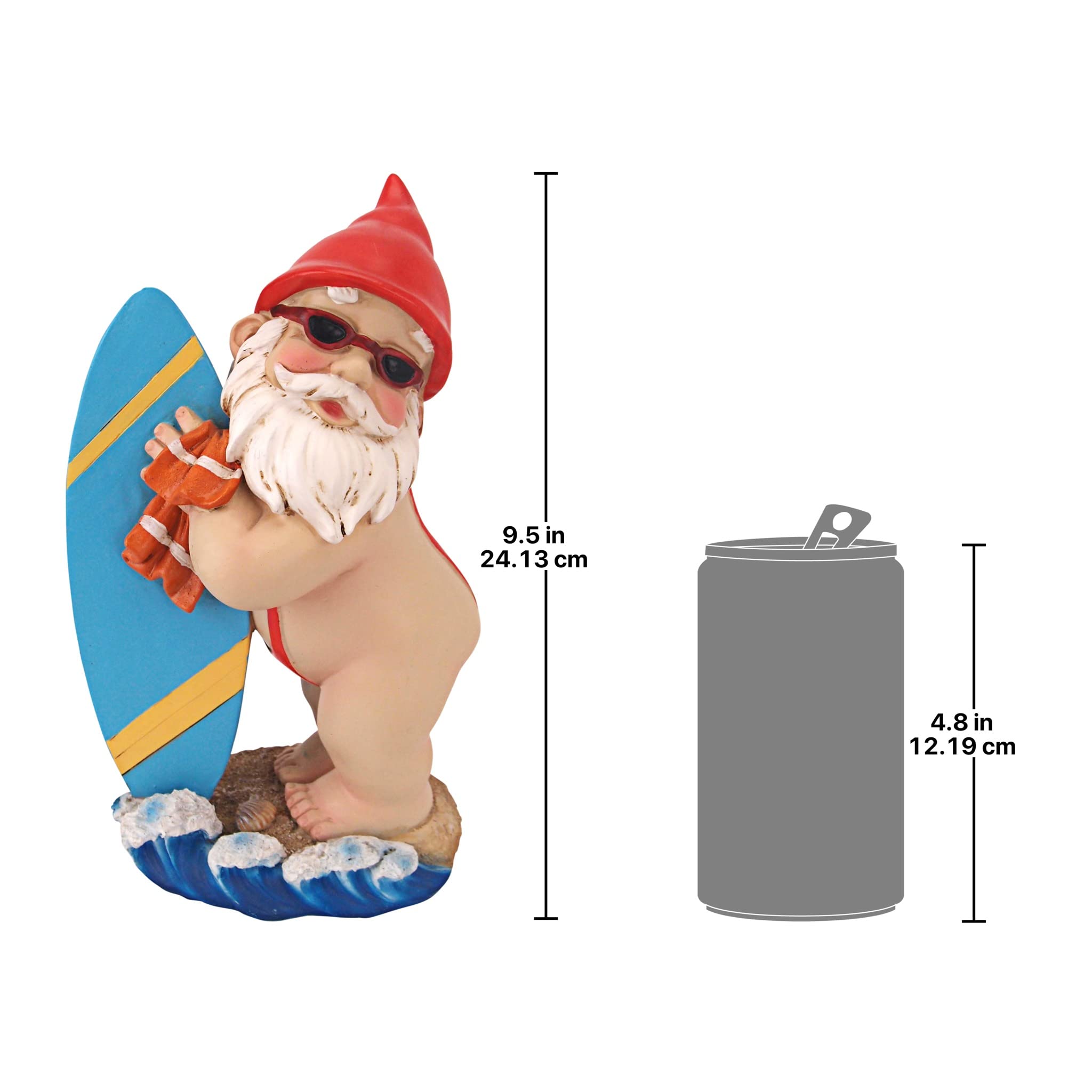 Design Toscano Garden Gnome Statue - Shredder Surfer Dude Gnome - Outdoor Garden Gnomes - Funny Lawn Gnome Statues