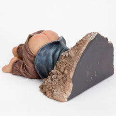 Bits and Pieces - Caught with His Pants Down Garden Statue - Naughty Gnome Yard Art, Funny Elf - Polyresin Statue Measures 13-1/2" High x 5" Wide