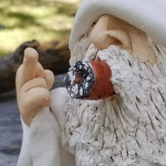 Garden Gnome Dwarf Statue Ornament - White Robe Smoking Dwarf Craft. Whitebeard Gnome Resin Outdoor Decoration, Smoking Wizard Gnome Statue