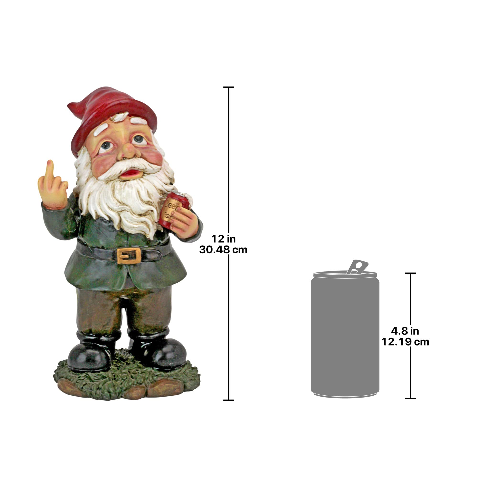 Design Toscano QL1530771 Foul Finger Tipsy Tim Gnome, Full Color Realistic