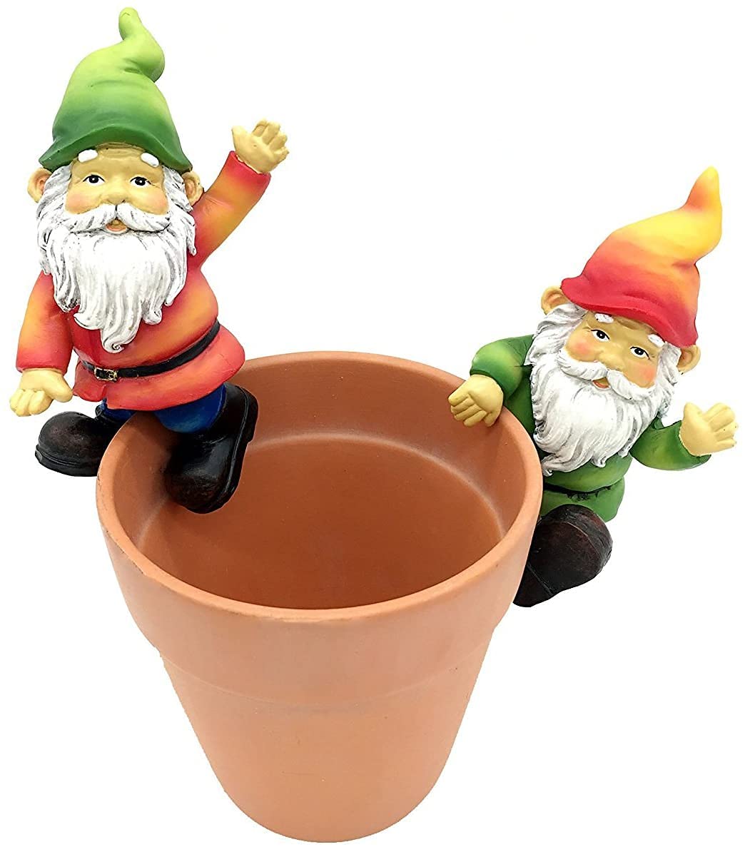 FICITI Garden Gnome Flower Pot and Vase Perchers Sitters Clingers Hangers -Set of 4