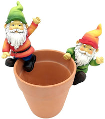FICITI Garden Gnome Flower Pot and Vase Perchers Sitters Clingers Hangers -Set of 4