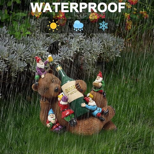 Garden Ornaments, Funny Garden Gnomes Drunk Bear Funny Gnome Statues Dwarf Figurine Resin Garden Statue Home Decoration for Lawn Ornaments