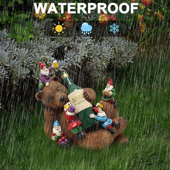 Garden Ornaments, Funny Garden Gnomes Drunk Bear Funny Gnome Statues Dwarf Figurine Resin Garden Statue Home Decoration for Lawn Ornaments
