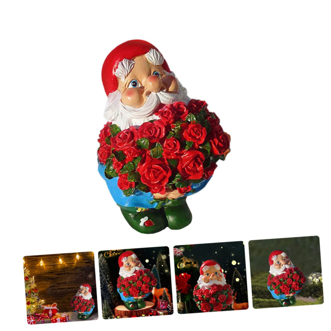 Cabilock 1pc Cute Resin Garden Gnome Holding Rose Charming Outdoor Decor for Garden Patio Lawn for Family and Friends