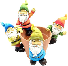 FICITI Garden Gnome Flower Pot and Vase Perchers Sitters Clingers Hangers -Set of 4
