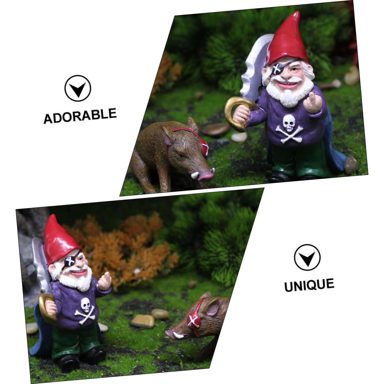 Happyyami 1set Creative Pirate Gnome Resin Figurine Pig Statues for Garden Decoration Unique Outdoor Ornament for Halloween and Holiday Decor