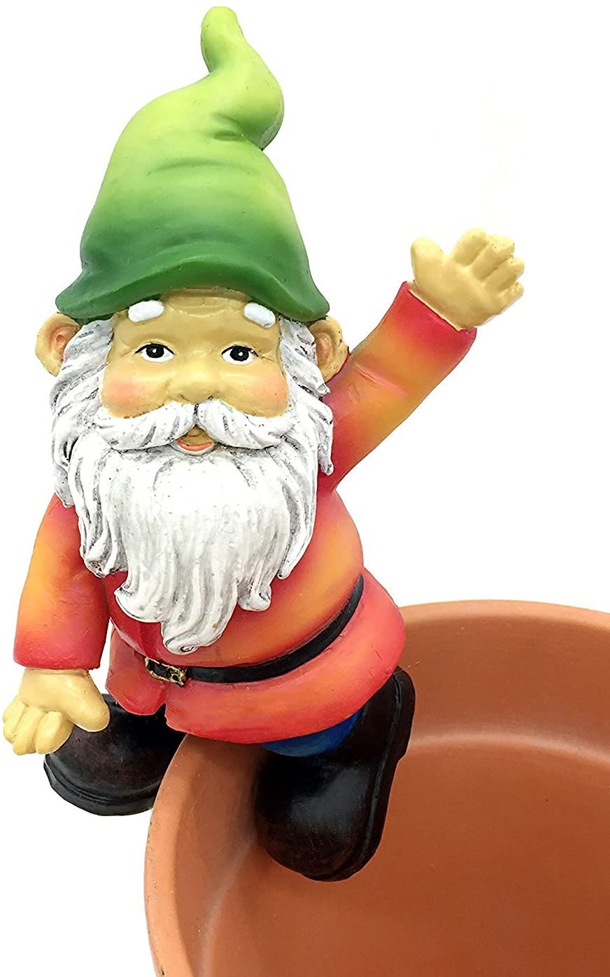 FICITI Garden Gnome Flower Pot and Vase Perchers Sitters Clingers Hangers -Set of 4