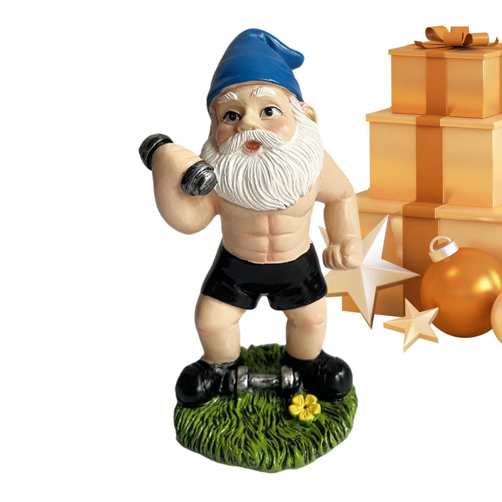 Weightlifting Gnome Statue - Humorous Dumbbell Lifting Garden Dwarf Sculpture | Vivid Expression Outdoor Decor For Lawn, Patio & Courtyard | Weather-Resistant Figurine For Gardens, Yards & Indoor Disp
