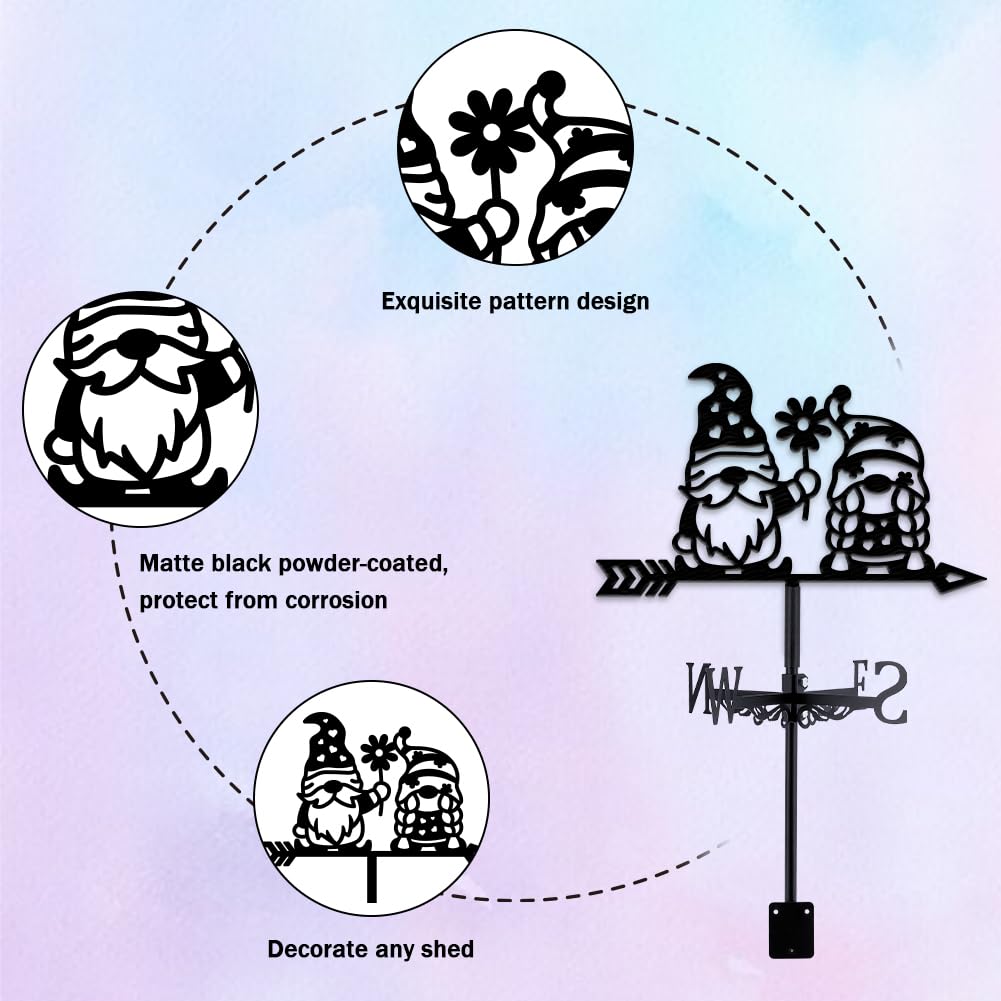 beinkmake Gnomes in Love Weathervane Metal Wind Vane Cute Flower Garden Decoration Direction Indicator Stake Mount Ornament for Farmhouse Yard Roof Outdoor