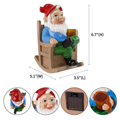 TB TIBAG Funny Garden Gnome Statues Solar Light Gnome Outdoor Decoration Ornaments, Garden Elf Statues Old Gnome Sitting in A Rocking Chair Drinking Coffee, Gnome Firurines Gifts for Women Mom Dad